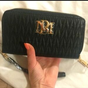 Badgley Mischka Monogram Diamond Quilt Long Wristlet Wallet Phone Holder Clutch